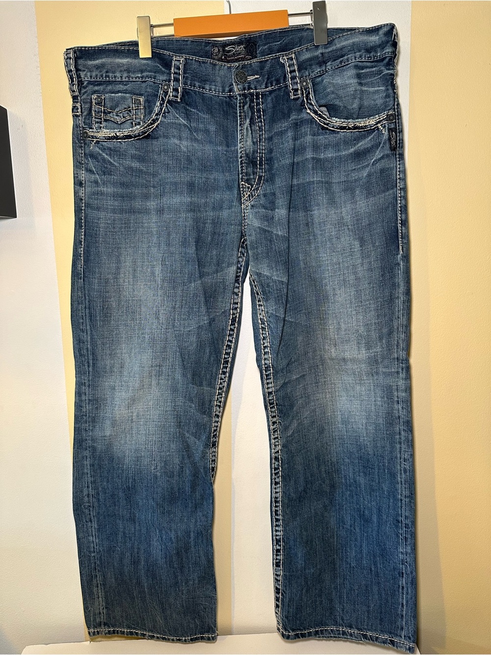 Silver Jeans Co. Gordie Flap Straight Leg Jeans Men’s Size W40 L32 Distressed